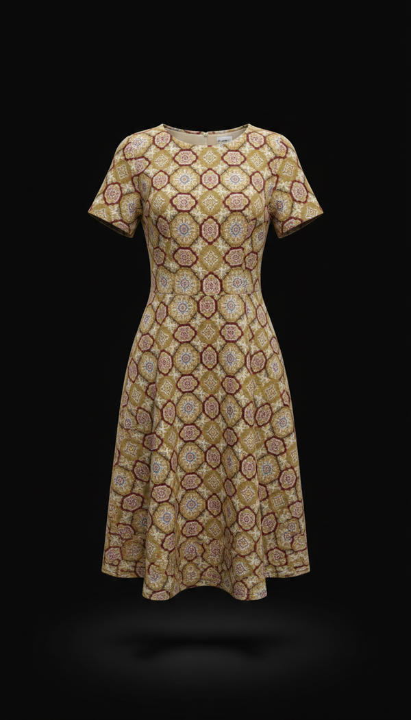 Vestido evasé color dorado