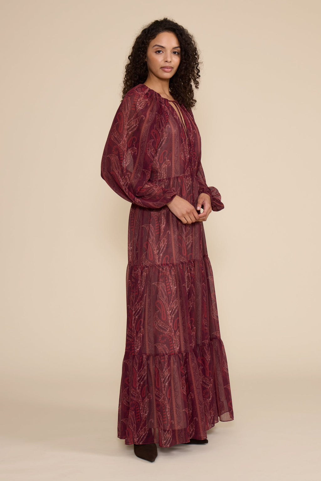Alessandra Maxi Dress – Elegant Burgundy Multi-Print Gown
