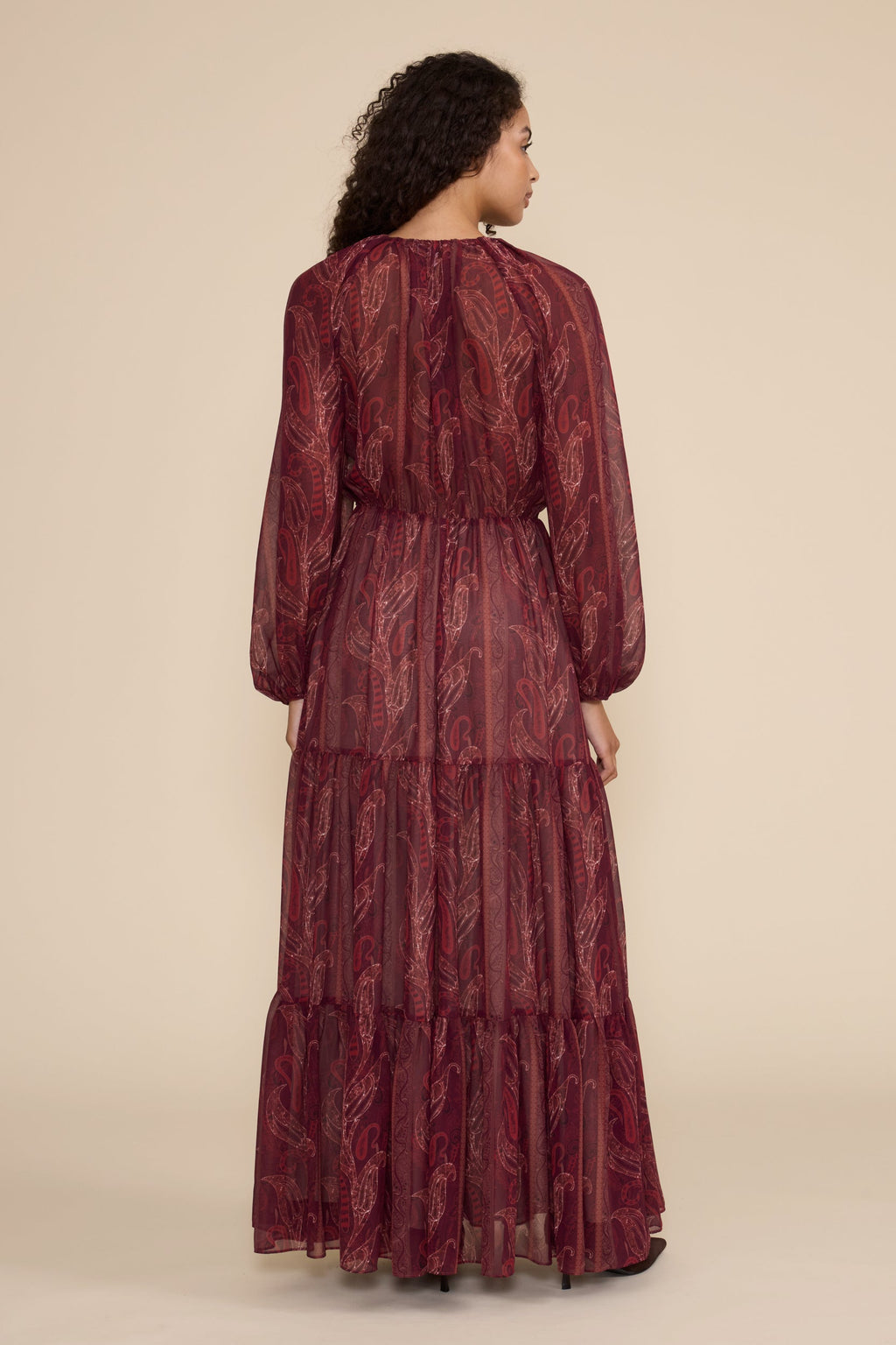 Alessandra Maxi Dress – Elegant Burgundy Multi-Print Gown