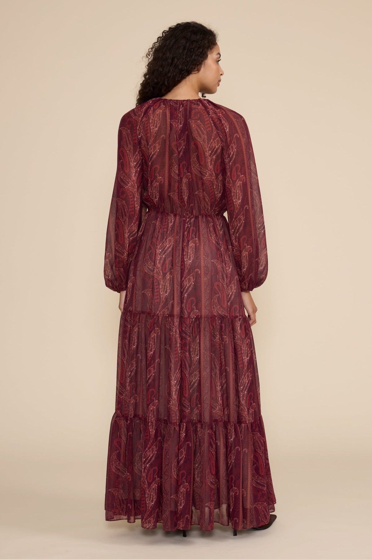 Alessandra Maxi Dress – Elegant Burgundy Multi-Print Gown