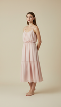 Vestido midi de gasa rosa